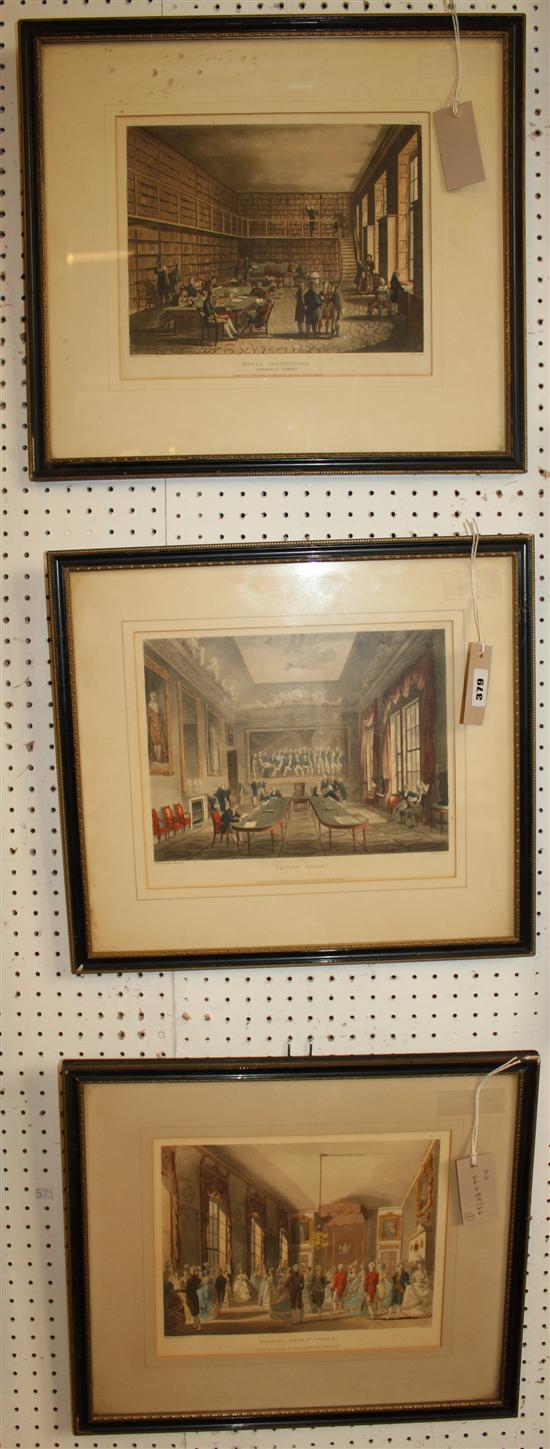 Five London scenes & interiors aquatints after Rowlandson & Pugin & Ferranti (19c) portrait of gentleman etc.
